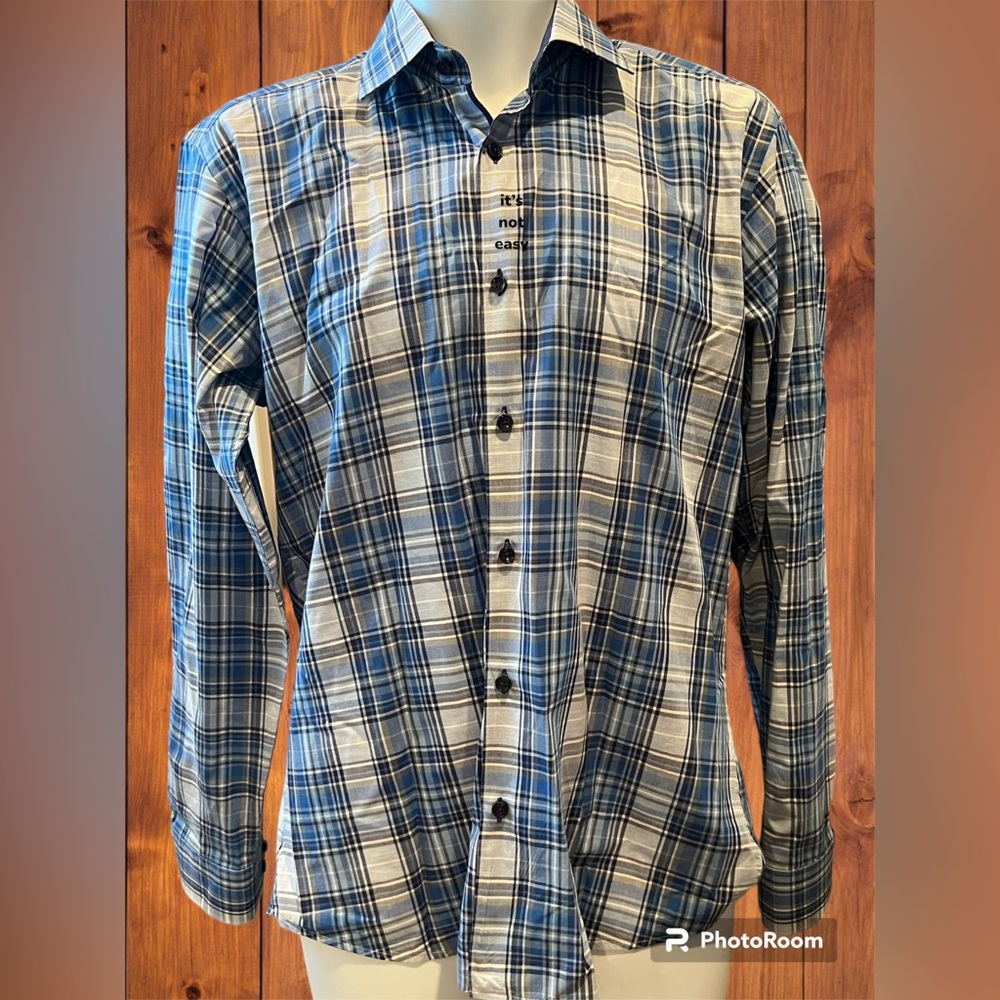 Mens long sleeve button down blue/white striped Jared Lang Shirt Size M